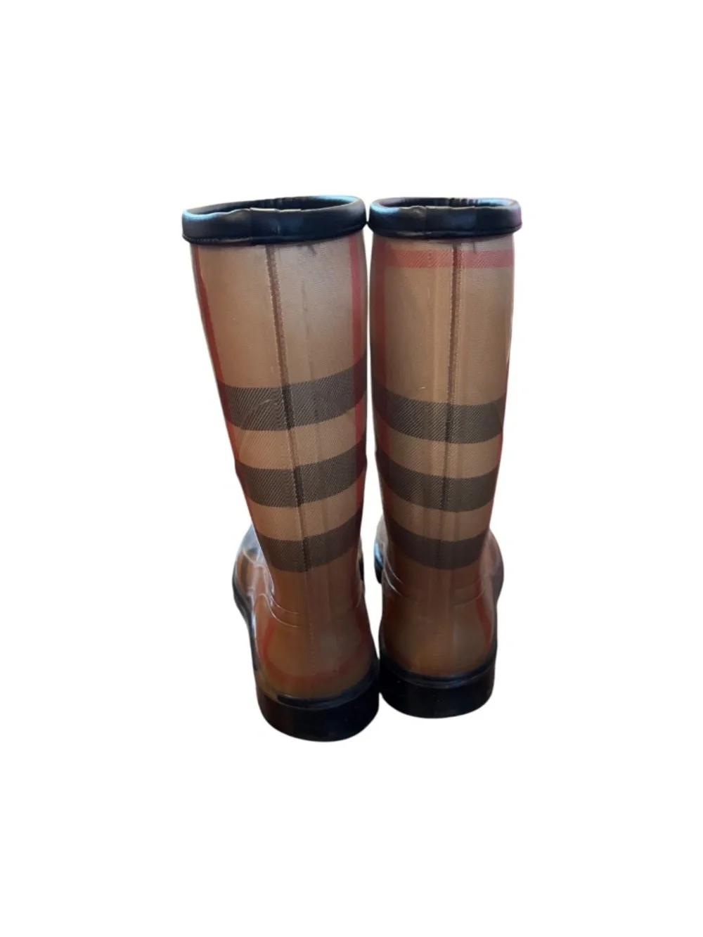 Burberry Nova Check Plaid Rubber Mid-Calf Rain Boots Size 40 Women's